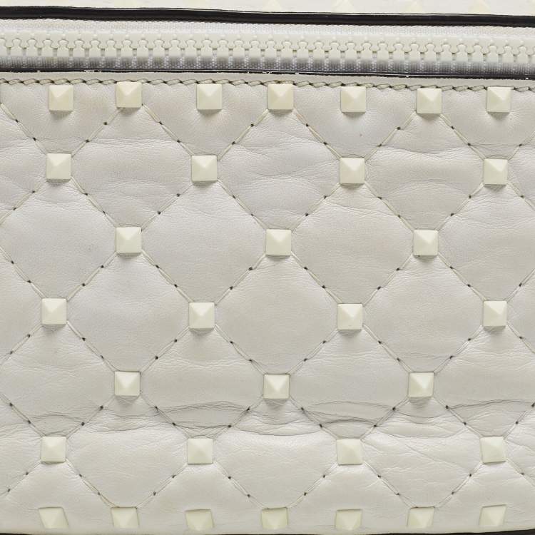 Pre Owned Valentino White Leather Rockstud Spike Belt Bag