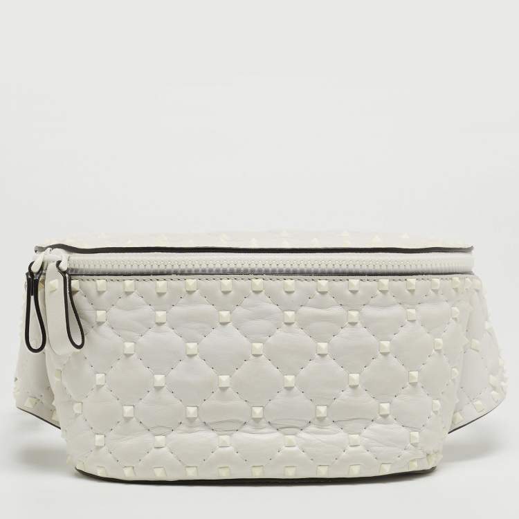 Pre Owned Valentino White Leather Rockstud Spike Belt Bag