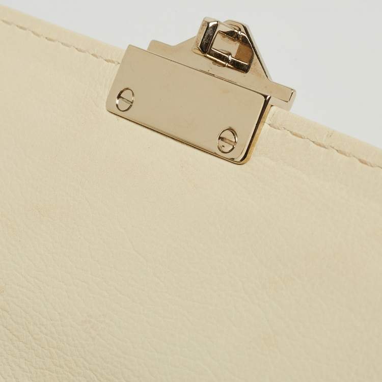 Pre Owned Valentino Neon Yellow/Cream Leather Medium Rockstud Glam Lock Flap Bag