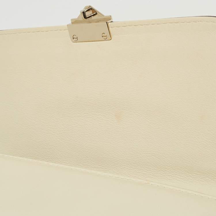 Pre Owned Valentino Neon Yellow/Cream Leather Medium Rockstud Glam Lock Flap Bag