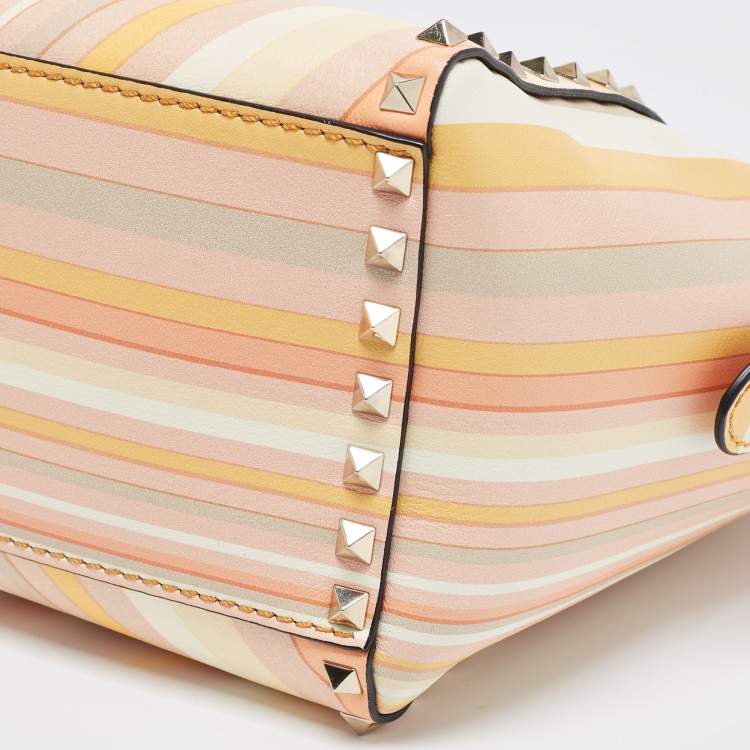 Pre Owned Valentino Multicolor 1975 Striped Leather Rockstud Trapeze Tote