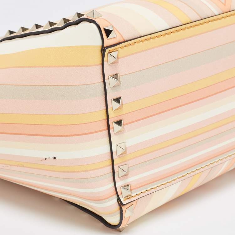 Pre Owned Valentino Multicolor 1975 Striped Leather Rockstud Trapeze Tote