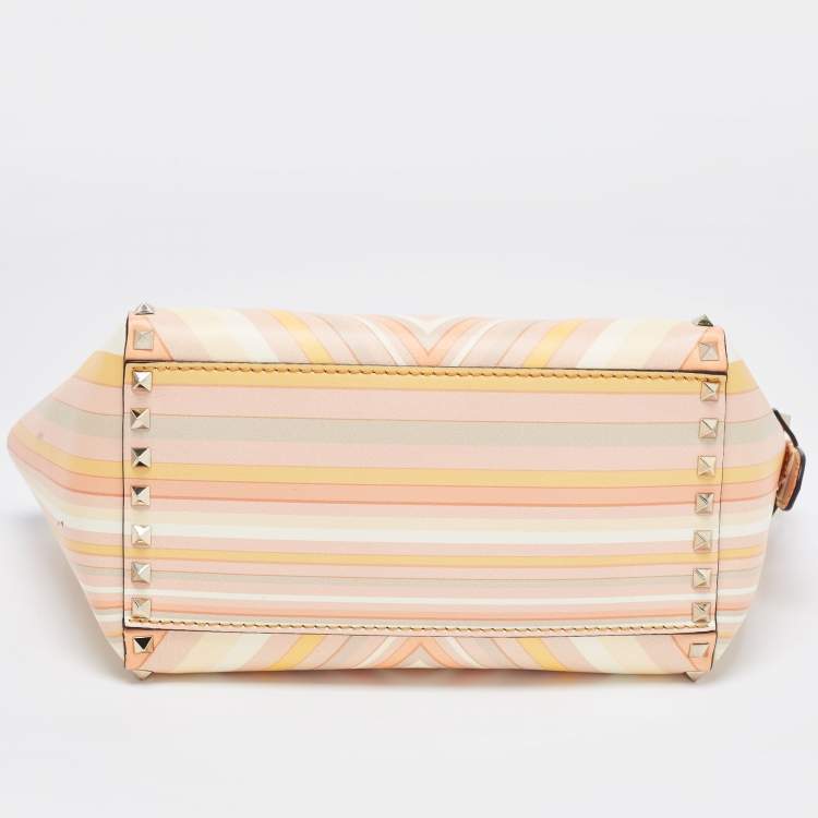 Pre Owned Valentino Multicolor 1975 Striped Leather Rockstud Trapeze Tote