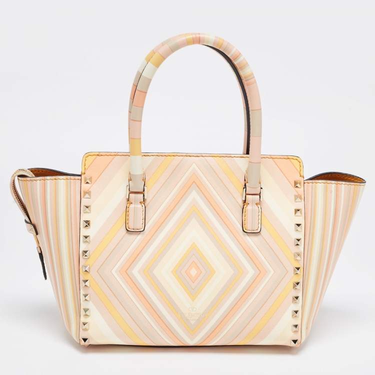 Pre Owned Valentino Multicolor 1975 Striped Leather Rockstud Trapeze Tote