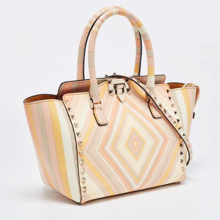 Pre Owned Valentino Multicolor 1975 Striped Leather Rockstud Trapeze Tote