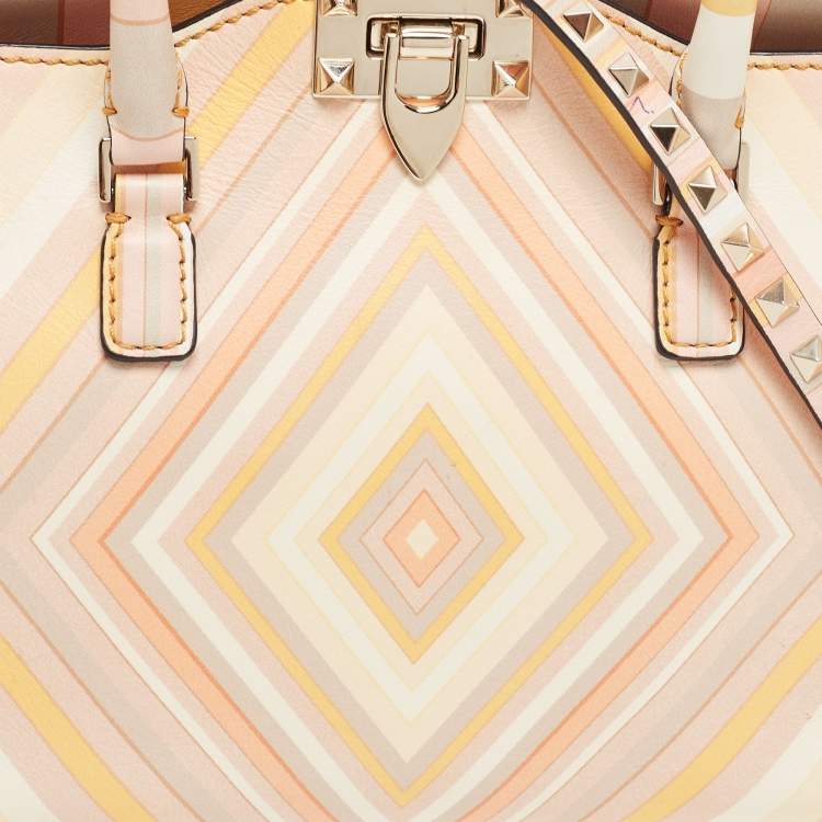 Pre Owned Valentino Multicolor 1975 Striped Leather Rockstud Trapeze Tote