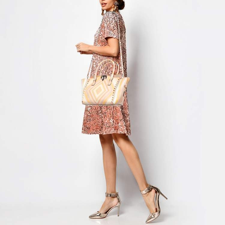 Pre Owned Valentino Multicolor 1975 Striped Leather Rockstud Trapeze Tote