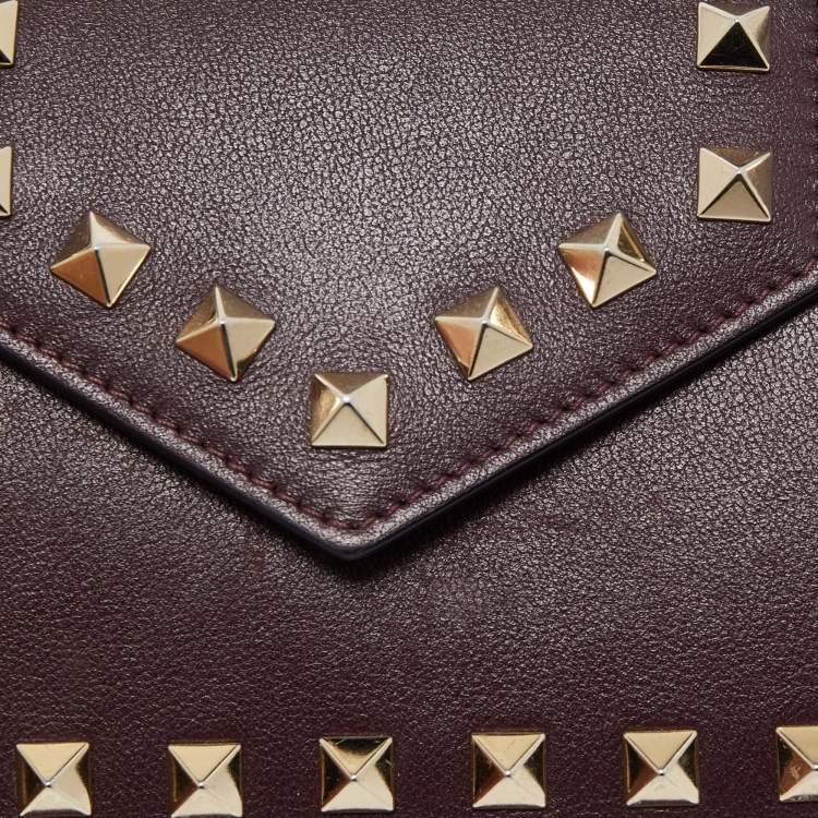 Pre Owned Valentino Dark Purple Leather Rockstud Phone Case Chain Bag