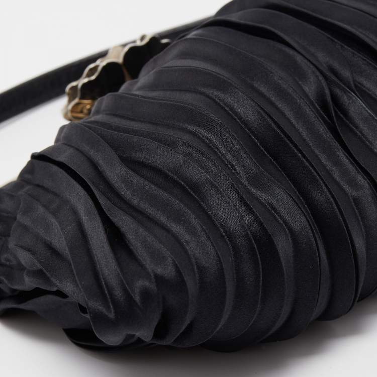 Pre Owned Valentino Black Satin Flower Clasp Frame Clutch