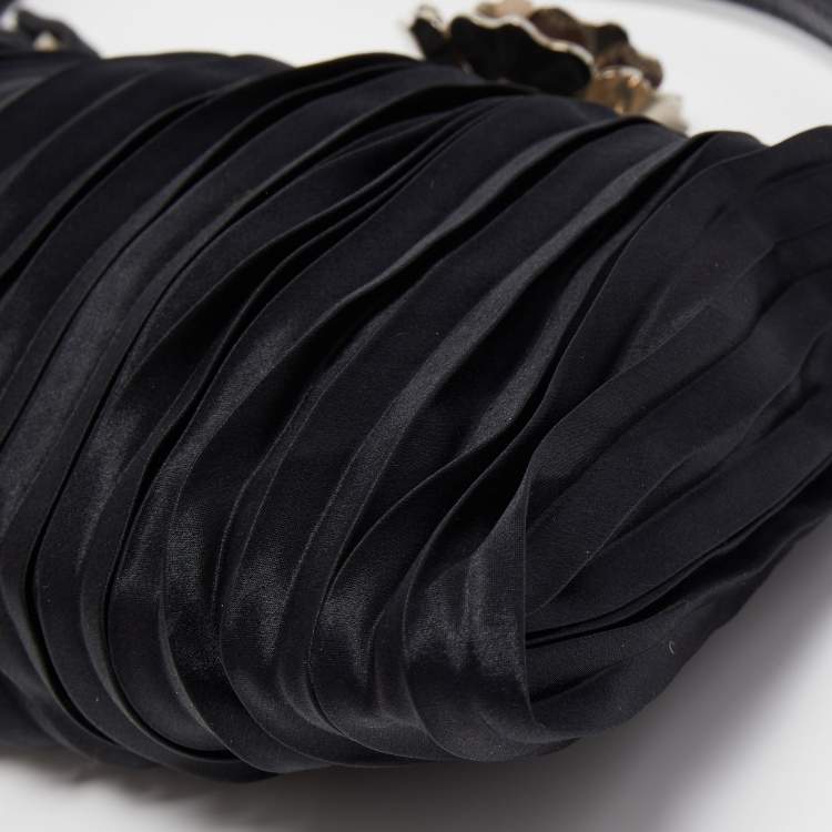 Pre Owned Valentino Black Satin Flower Clasp Frame Clutch