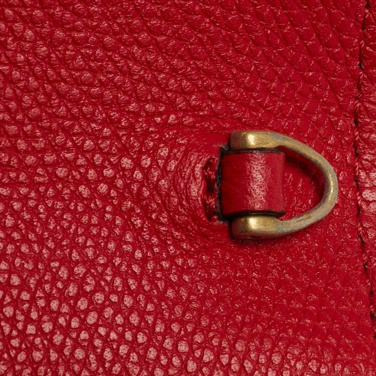 Pre Owned Valentino Red Grained Leather VLogo Compact Wallet On Chain