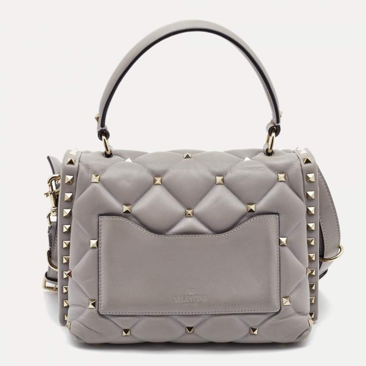 Pre Owned Valentino Grey Quilted Leather Medium Candystud Top Handle Bag