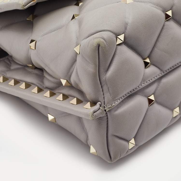Pre Owned Valentino Grey Quilted Leather Medium Candystud Top Handle Bag