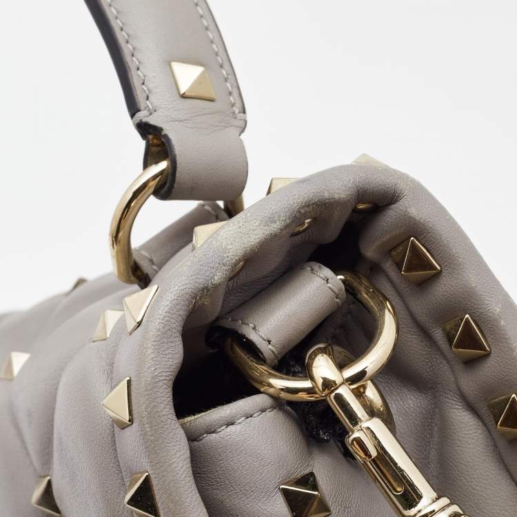Pre Owned Valentino Grey Quilted Leather Medium Candystud Top Handle Bag