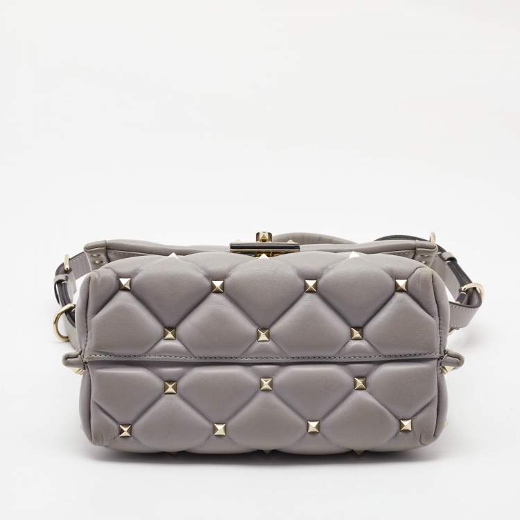 Pre Owned Valentino Grey Quilted Leather Medium Candystud Top Handle Bag