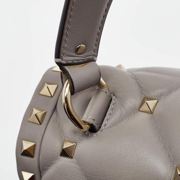Pre Owned Valentino Grey Quilted Leather Medium Candystud Top Handle Bag