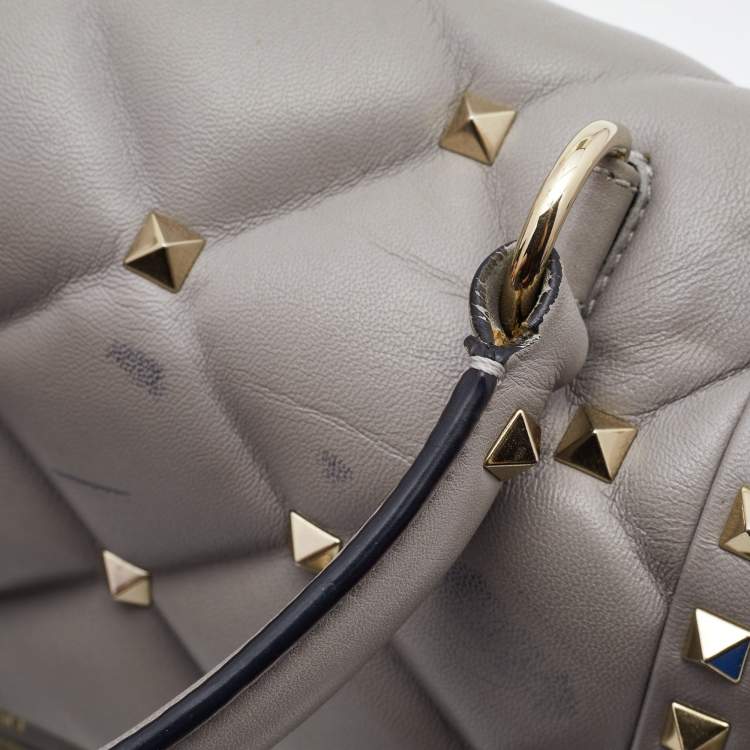 Pre Owned Valentino Grey Quilted Leather Medium Candystud Top Handle Bag