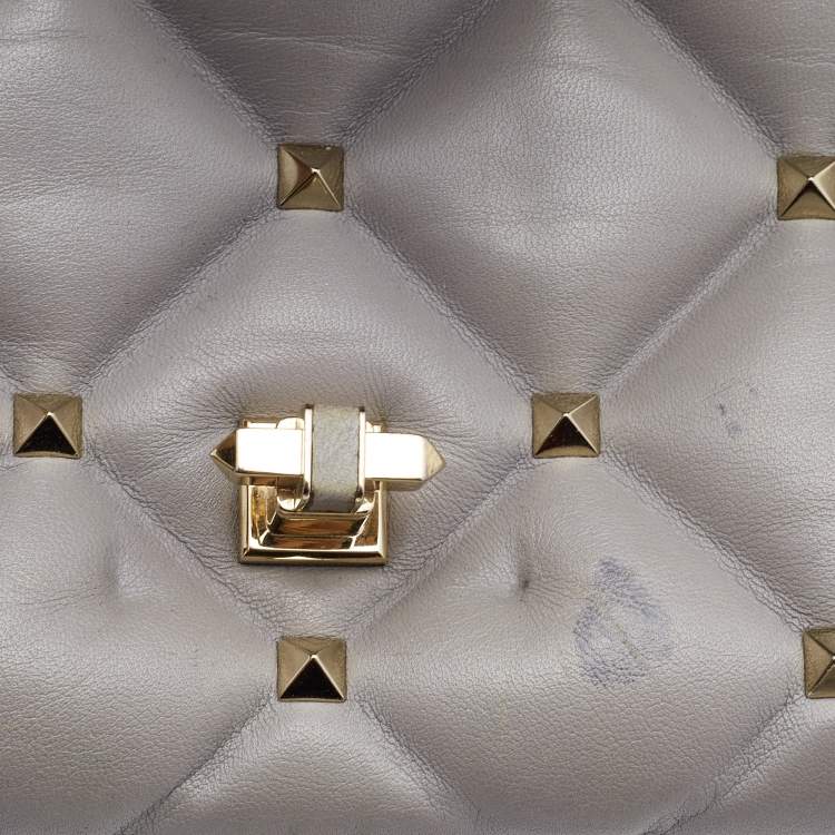 Pre Owned Valentino Grey Quilted Leather Medium Candystud Top Handle Bag