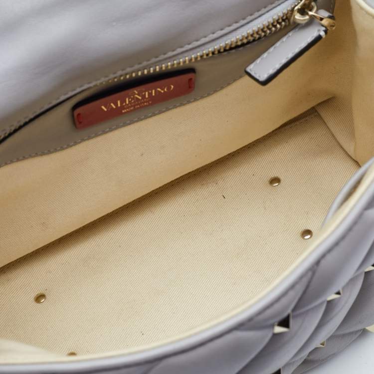 Pre Owned Valentino Grey Quilted Leather Medium Candystud Top Handle Bag