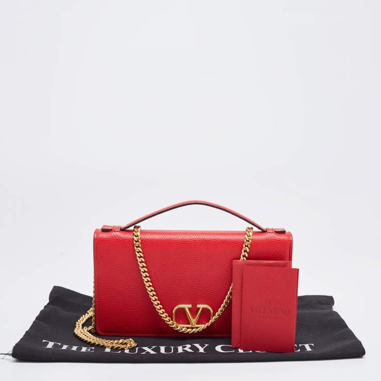 Pre Owned Valentino Red Leather VLogo Chain Wallet