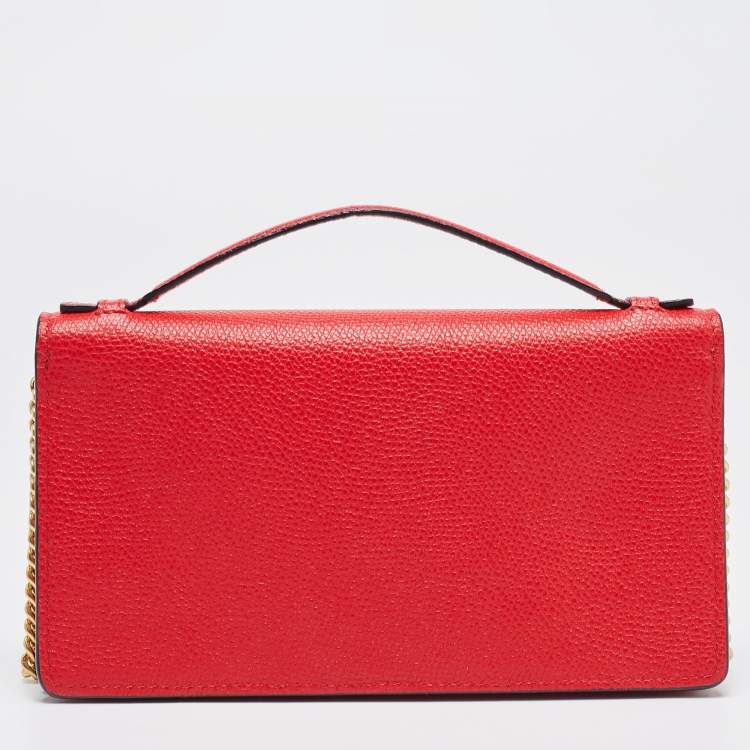 Pre Owned Valentino Red Leather VLogo Chain Wallet