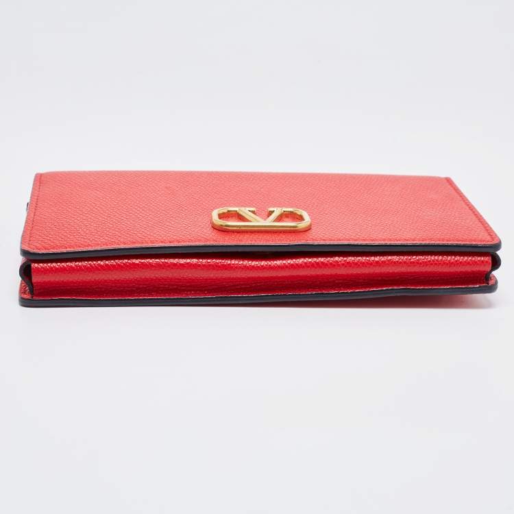Pre Owned Valentino Red Leather VLogo Chain Wallet