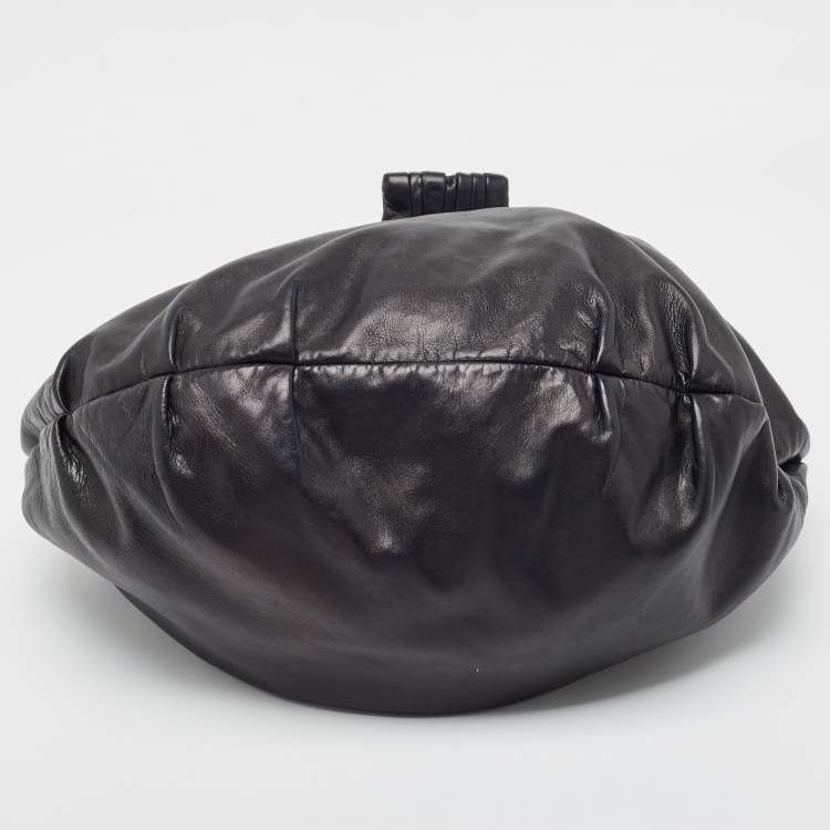 Pre Owned Valentino Black Leather VLogo Crystals Embellished Hobo