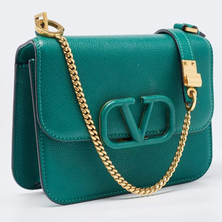 Pre Owned Valentino Green Leather VSling Shoulder Bag