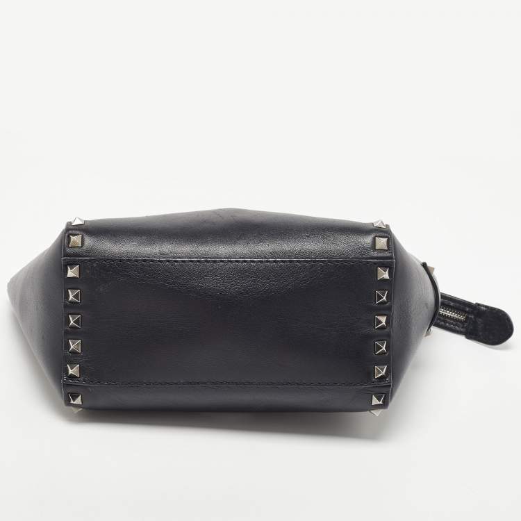 Pre Owned Valentino Black Leather Mini Rockstud Trapeze Tote