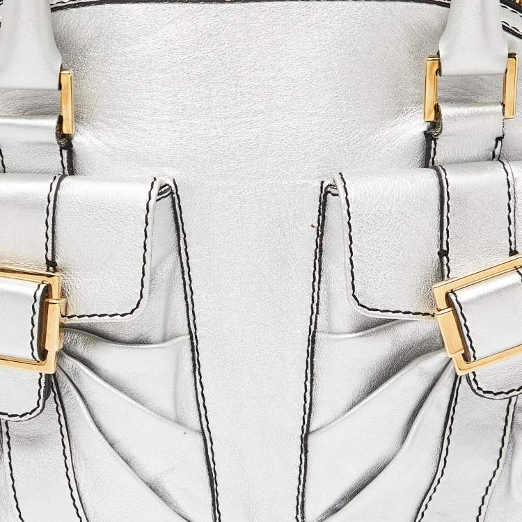 مملوكة مسبقًا Valentino Silver Leather Front Pocket Satchel