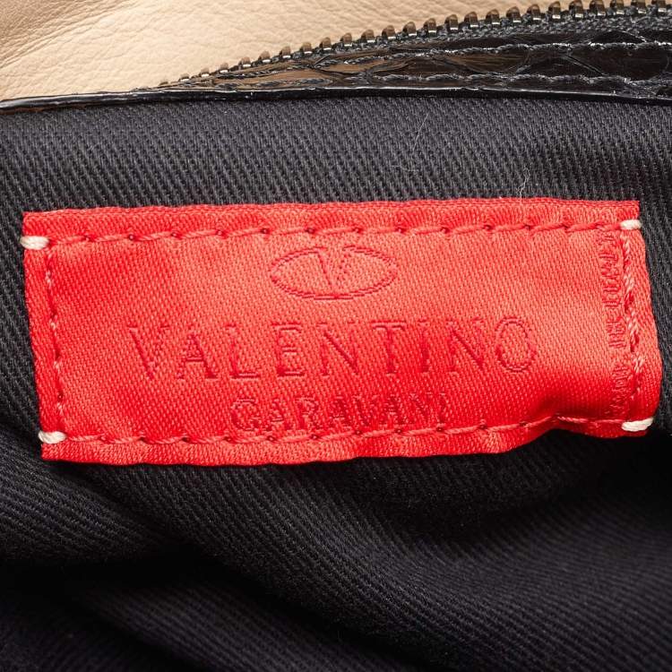 Pre Owned Valentino Beige/Black Leather and Watersnake Lacca Fleur Frame Satchel