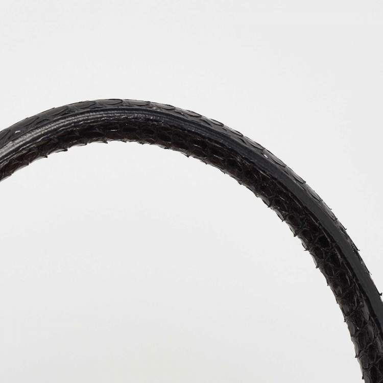 Pre Owned Valentino Beige/Black Leather and Watersnake Lacca Fleur Frame Satchel