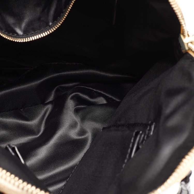 Pre Owned Valentino Beige/Black Raffia,Patent Leather and Lace Bow Dome Satchel