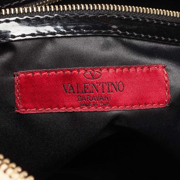 Pre Owned Valentino Beige/Black Raffia,Patent Leather and Lace Bow Dome Satchel