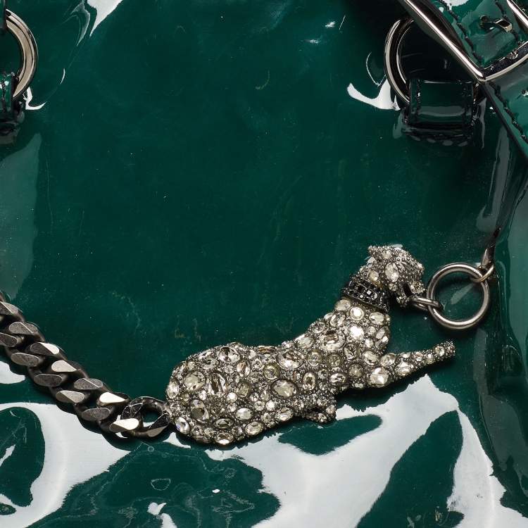 Pre Owned Valentino Green Patent Leather Chain Tote