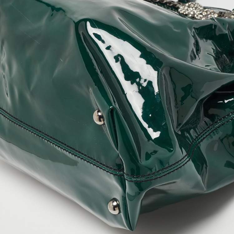 Pre Owned Valentino Green Patent Leather Chain Tote