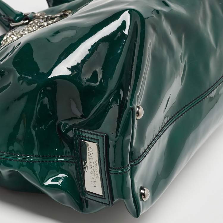 Pre Owned Valentino Green Patent Leather Chain Tote