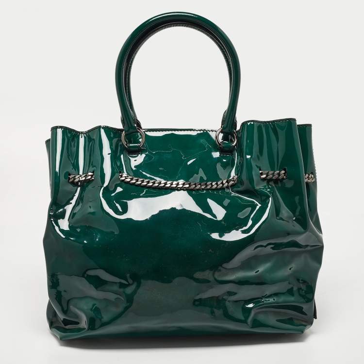 Pre Owned Valentino Green Patent Leather Chain Tote
