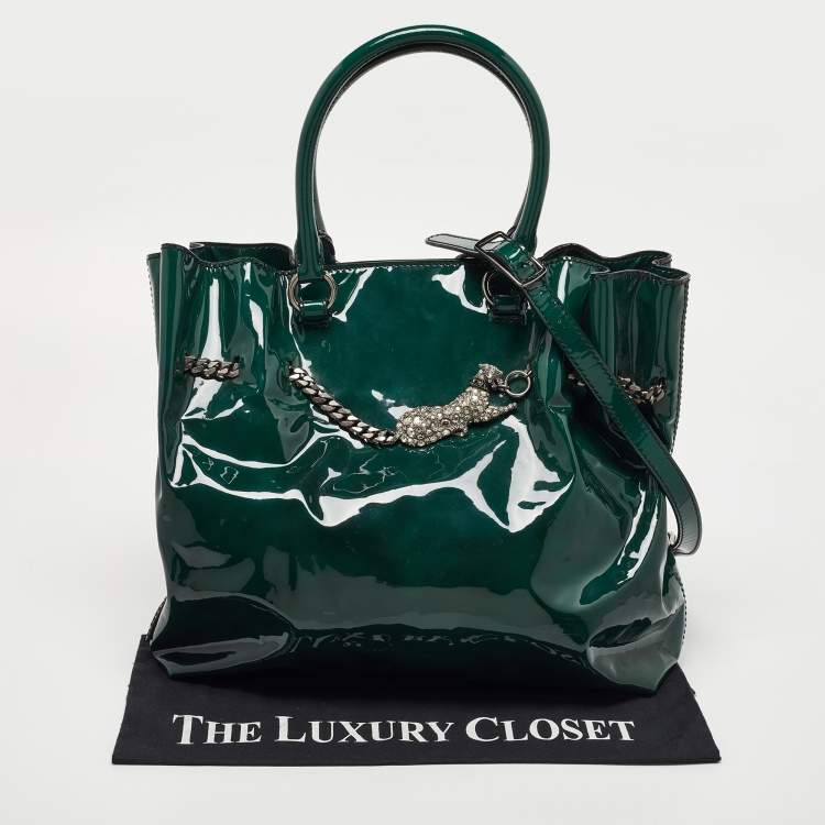 Pre Owned Valentino Green Patent Leather Chain Tote