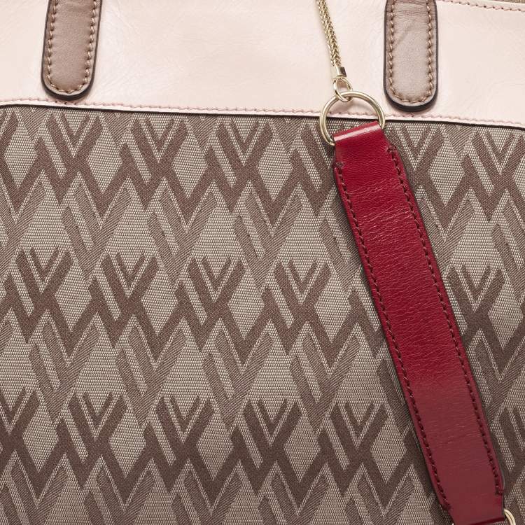 Pre Owned Valentino Multicolor V Print Canvas and Leather Shopper Tote