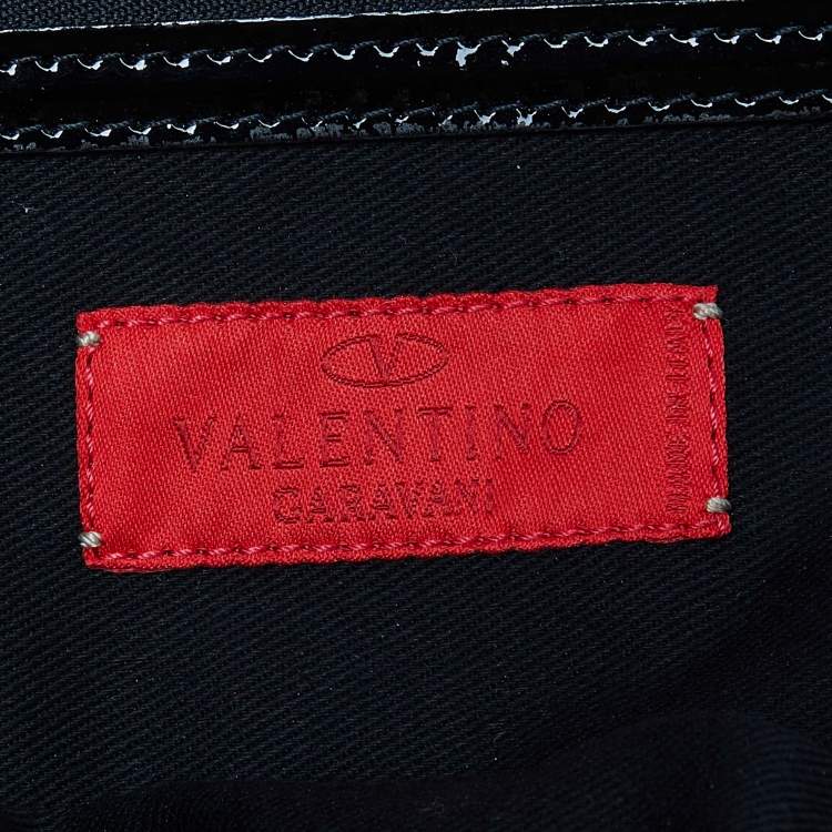 Pre Owned Valentino Gold/Black Pleated Patent Leather Satchel