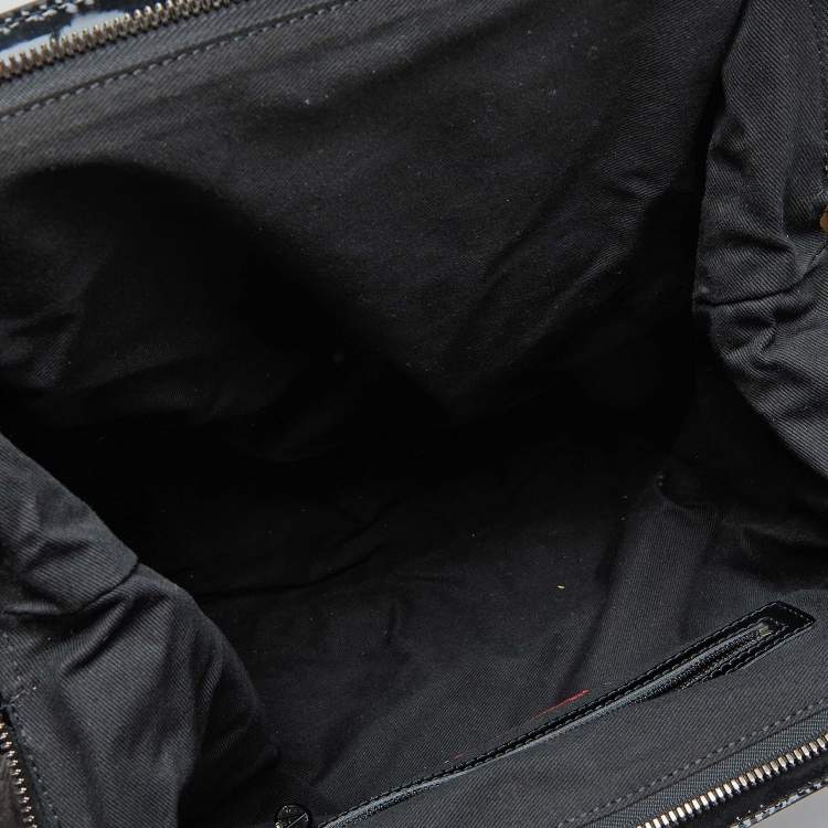 Pre Owned Valentino Gold/Black Pleated Patent Leather Satchel
