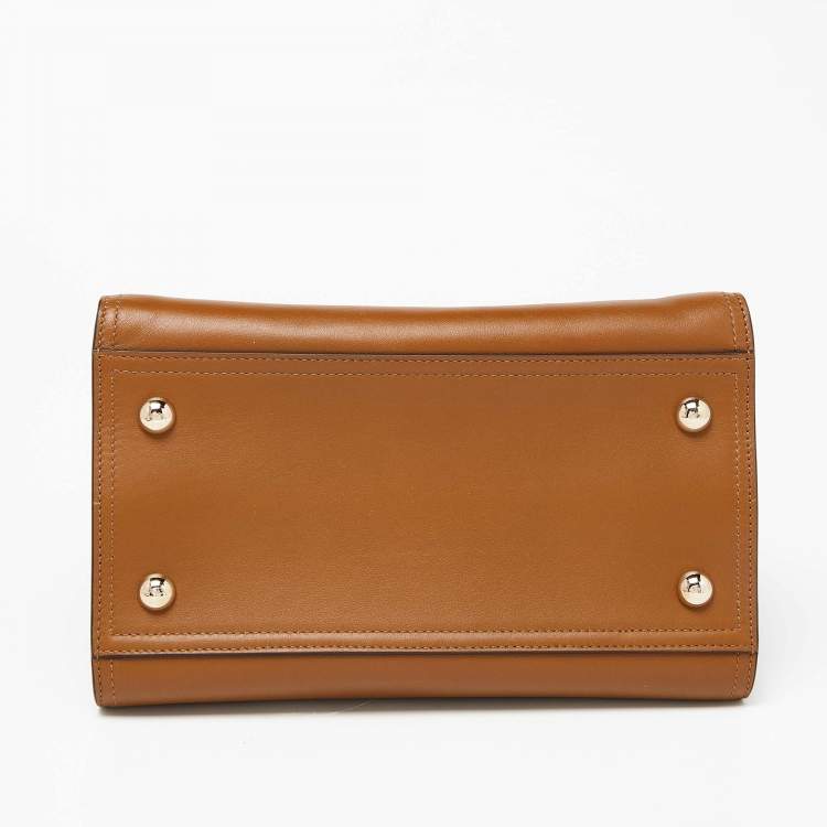 Pre Owned Valentino Tan/Green Leather Studded Top Handle Bag