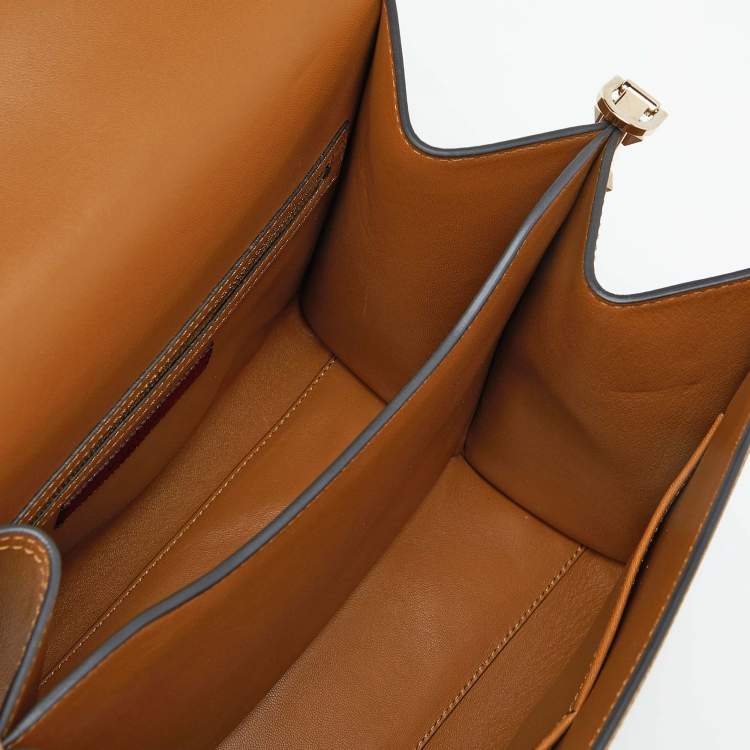 Pre Owned Valentino Tan/Green Leather Studded Top Handle Bag