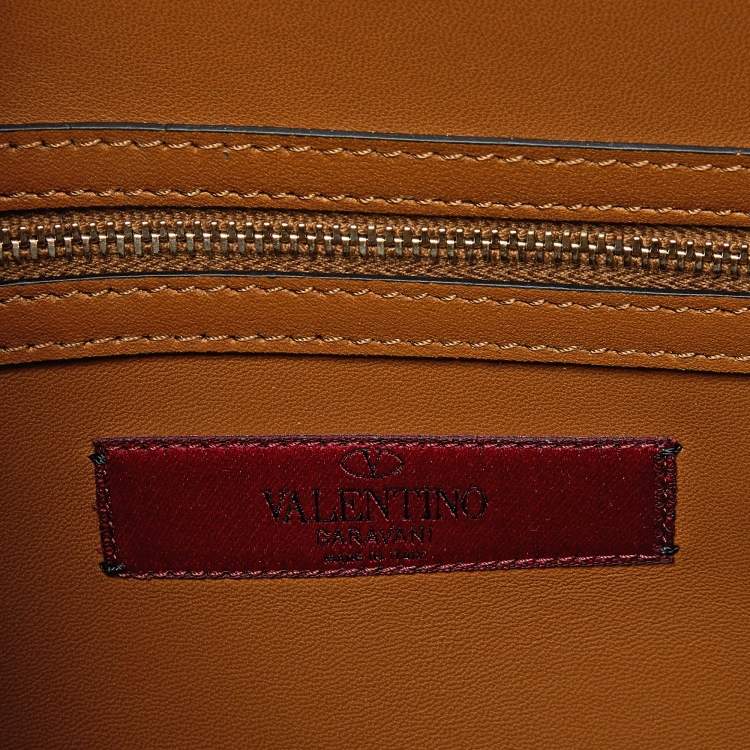 Pre Owned Valentino Tan/Green Leather Studded Top Handle Bag