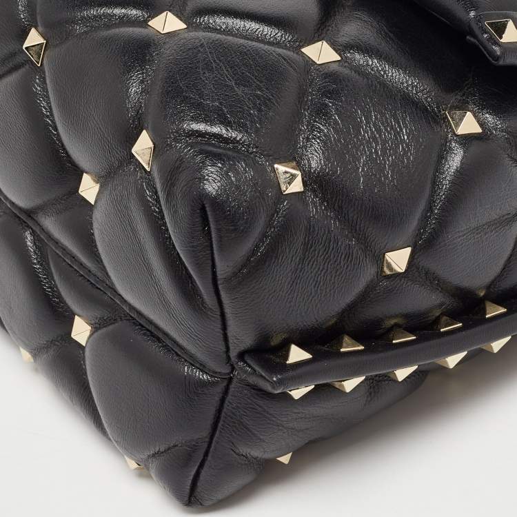 Pre Owned Valentino Black Quilted Leather Medium Candystud Top Handle Bag
