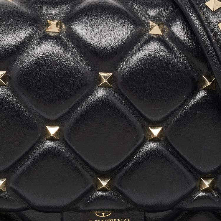 Pre Owned Valentino Black Quilted Leather Medium Candystud Top Handle Bag