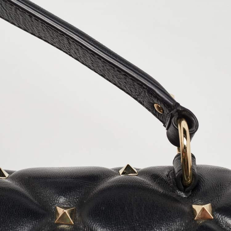 Pre Owned Valentino Black Quilted Leather Medium Candystud Top Handle Bag