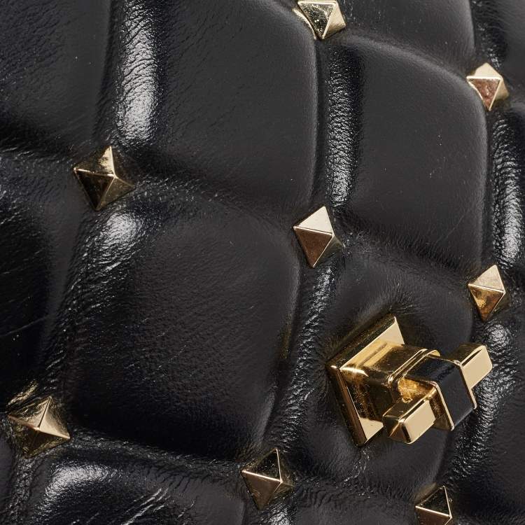Pre Owned Valentino Black Quilted Leather Medium Candystud Top Handle Bag