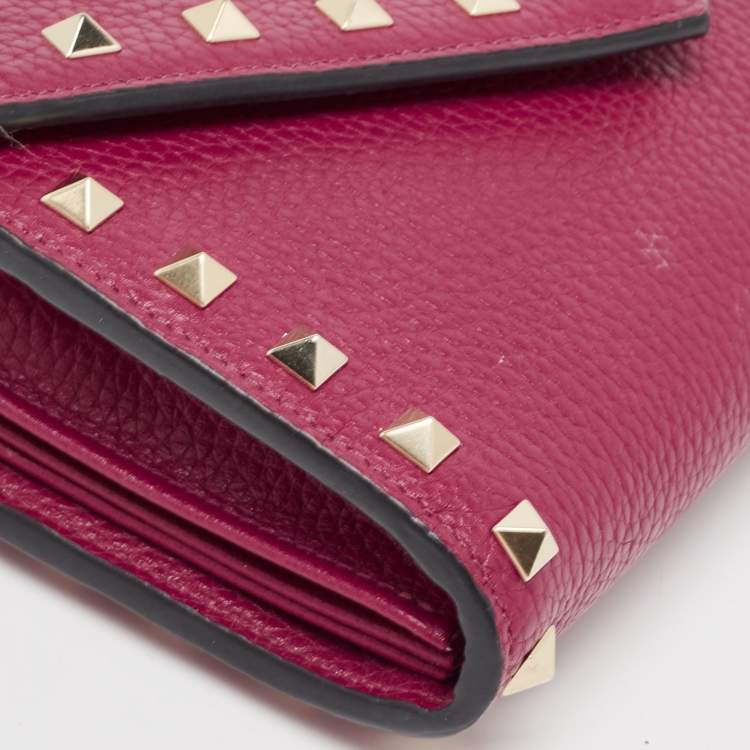 Pre Owned Valentino Pink Leather Rockstud Envelope Wallet on Chain